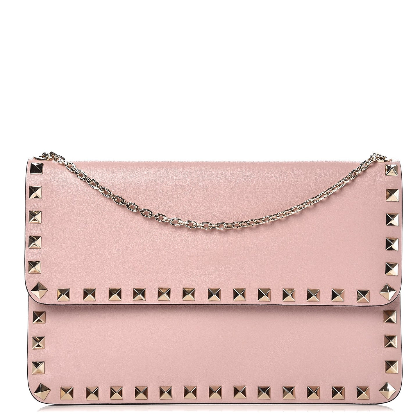 Calfskin Rockstud Chain Flap Crossbody Bag Cipria