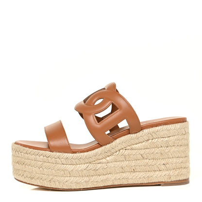 Hermes Nappa Ithea Espadrille Wedge Sandals 37 Naturel 1 of 10