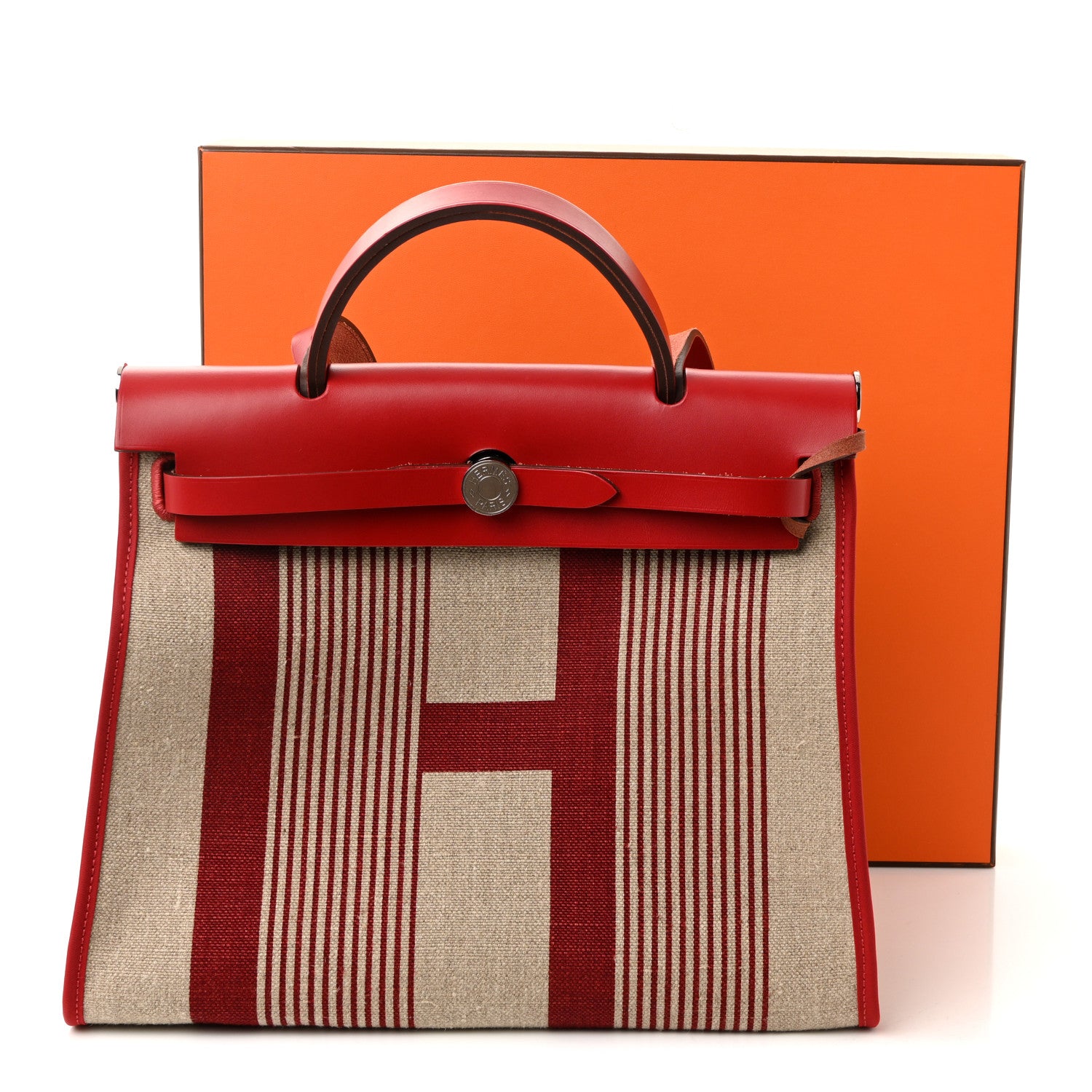 Hermes Vache Hunter Toile H Vibration Herbag Zip 31 PM Bordeaux Ficelle Rouge Piment 11 of 11