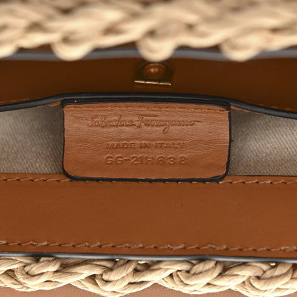 Salvatore Ferragamo Calfskin Wicker Margot Top Handle Satchel Brown 7 of 11
