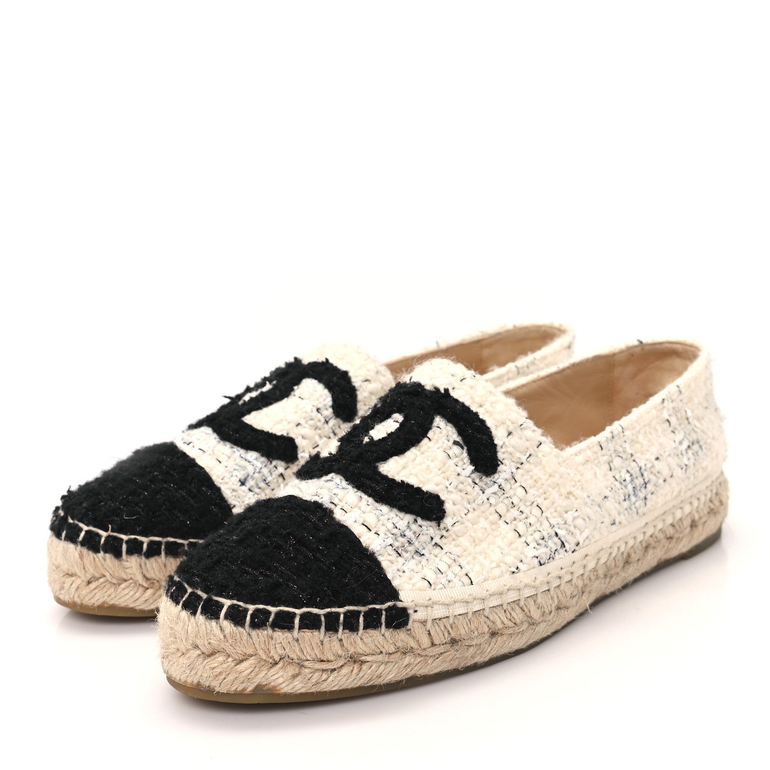 Chanel Tweed Grosgrain CC Espadrilles 39 White Black 4 of 9