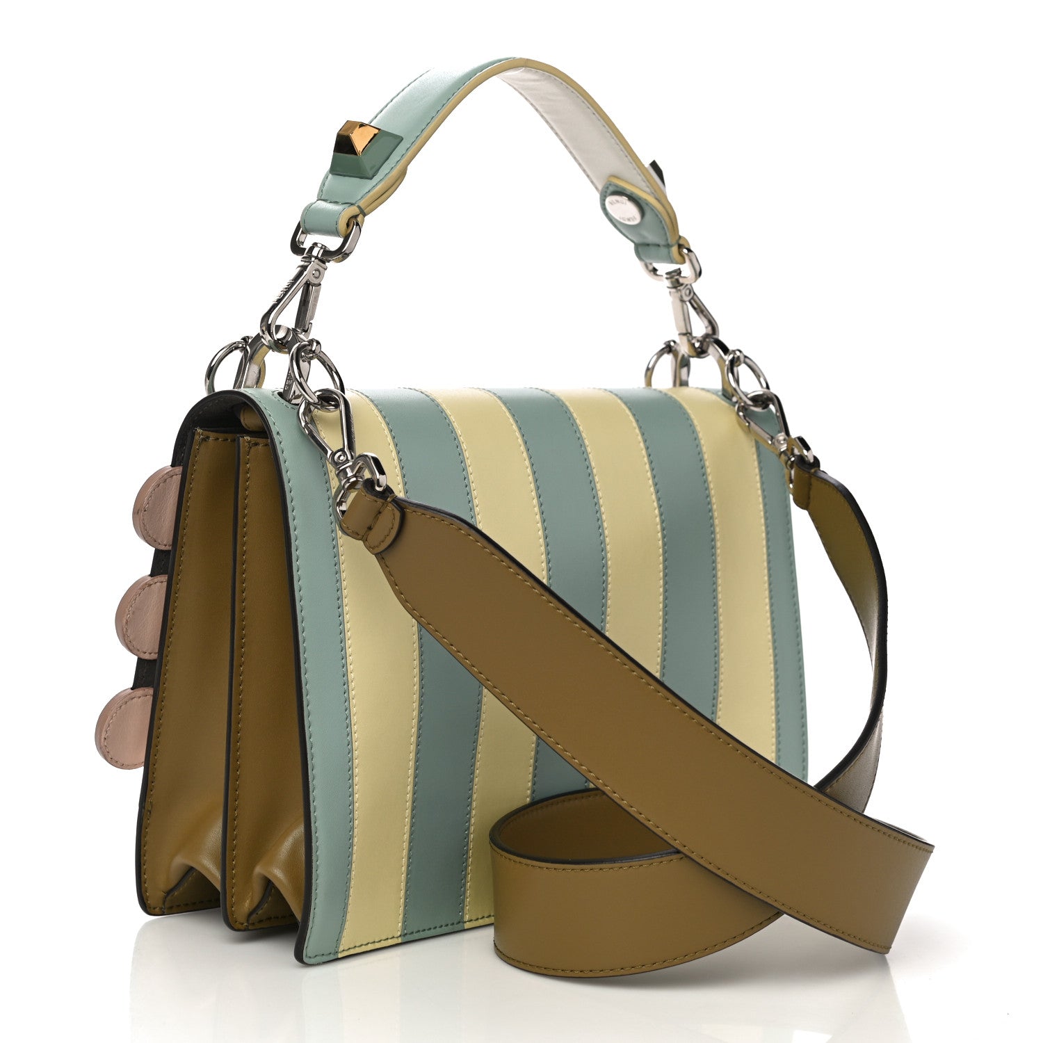 Fendi Calfskin Pequin Inlay Studded Kan I Shoulder Bag Multicolor 2 of 8