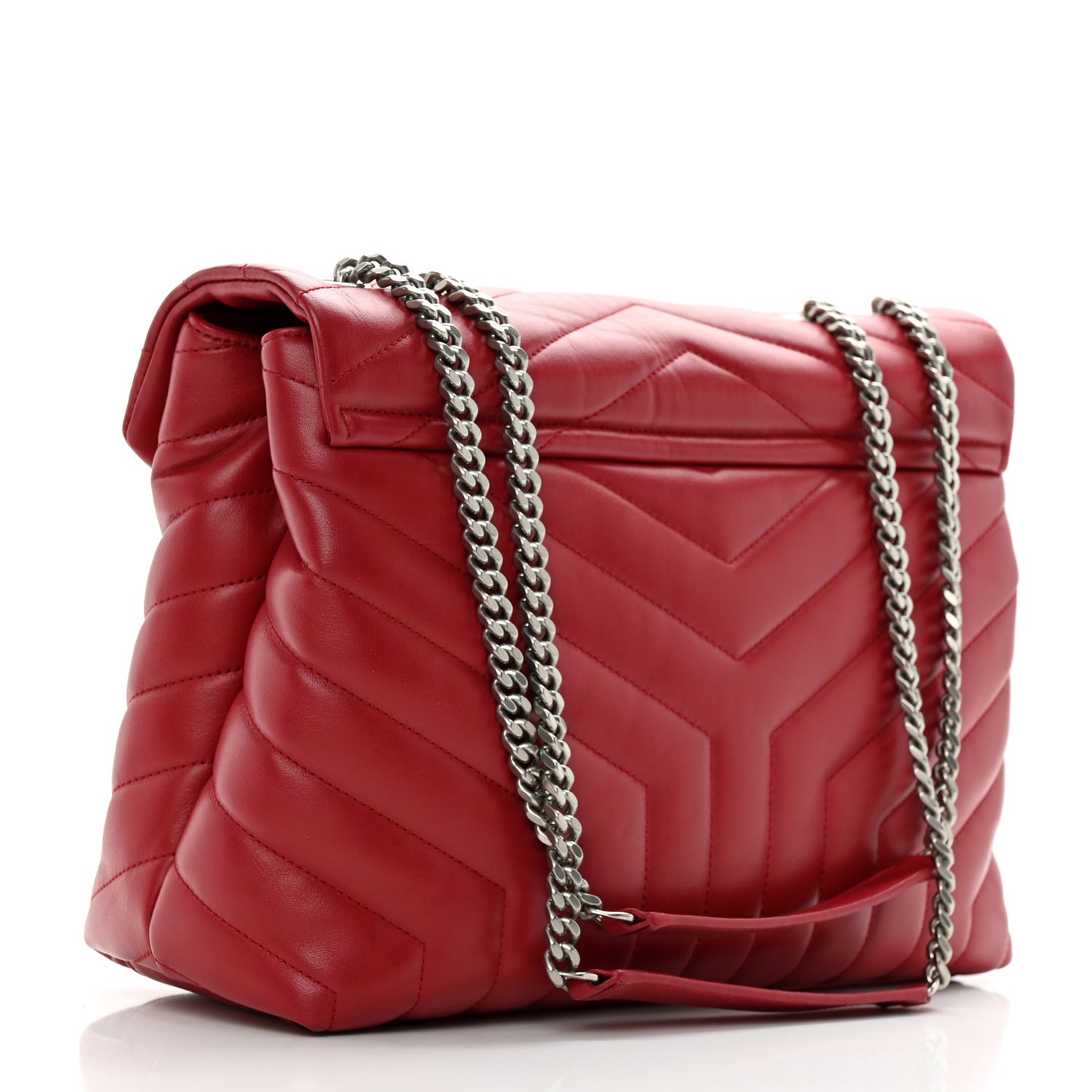 Calfskin Y Quilted Monogram Medium Loulou Chain Satchel Lipstick Red