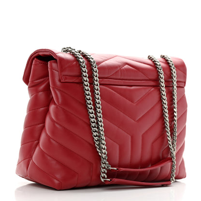Saint Laurent Calfskin Y Quilted Monogram Medium Loulou Chain Satchel Lipstick Red 2 of 11