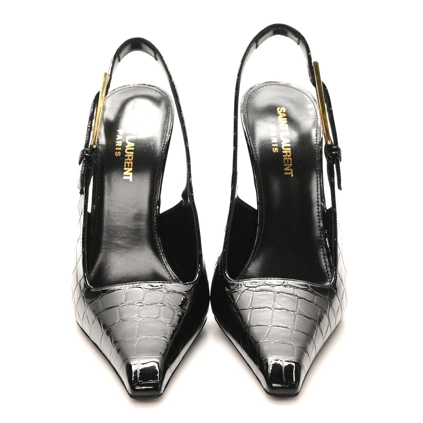 Calfskin Crocodile Embossed Slingback Graham Pumps 38 Black