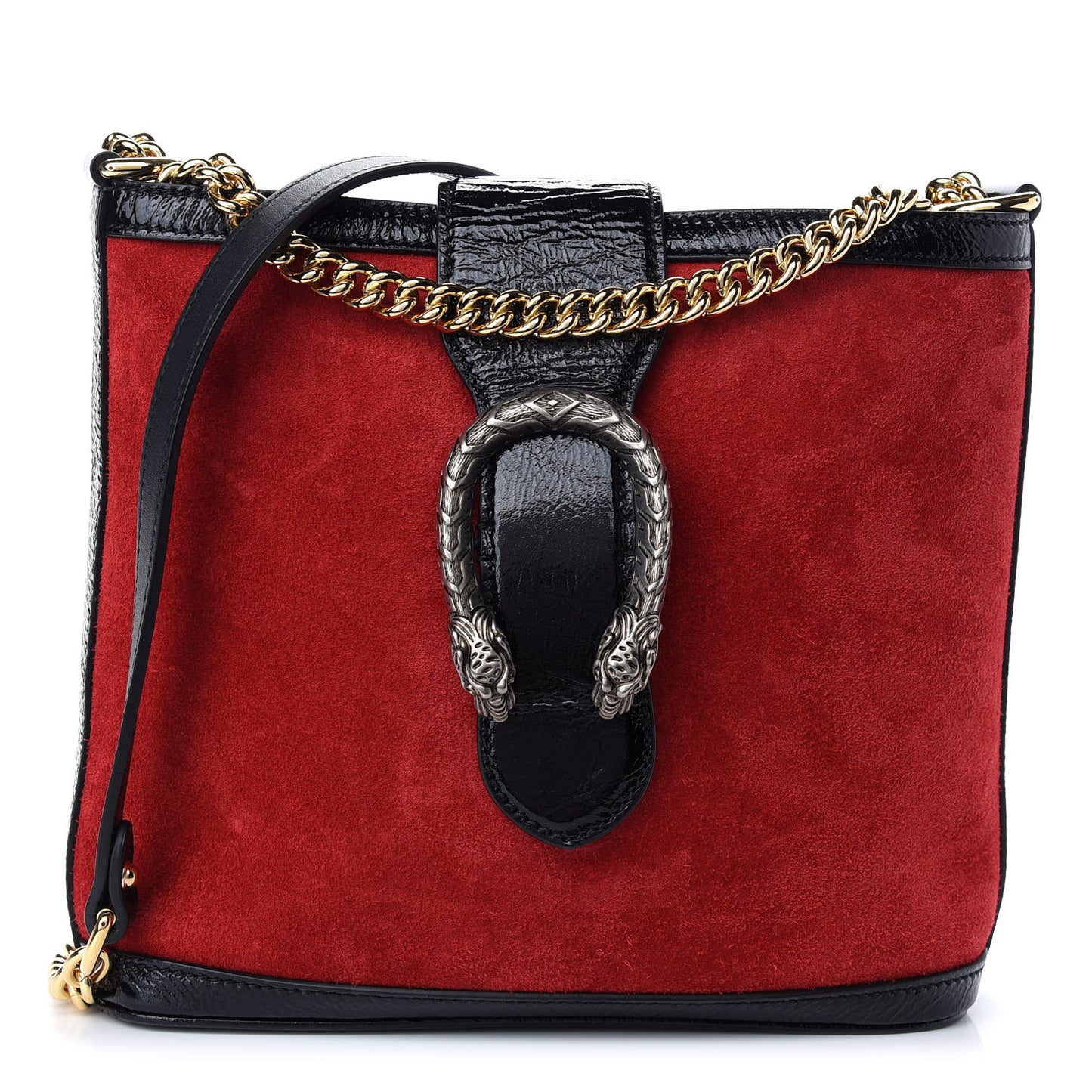 Suede Patent Medium Dionysus Bucket Bag Red