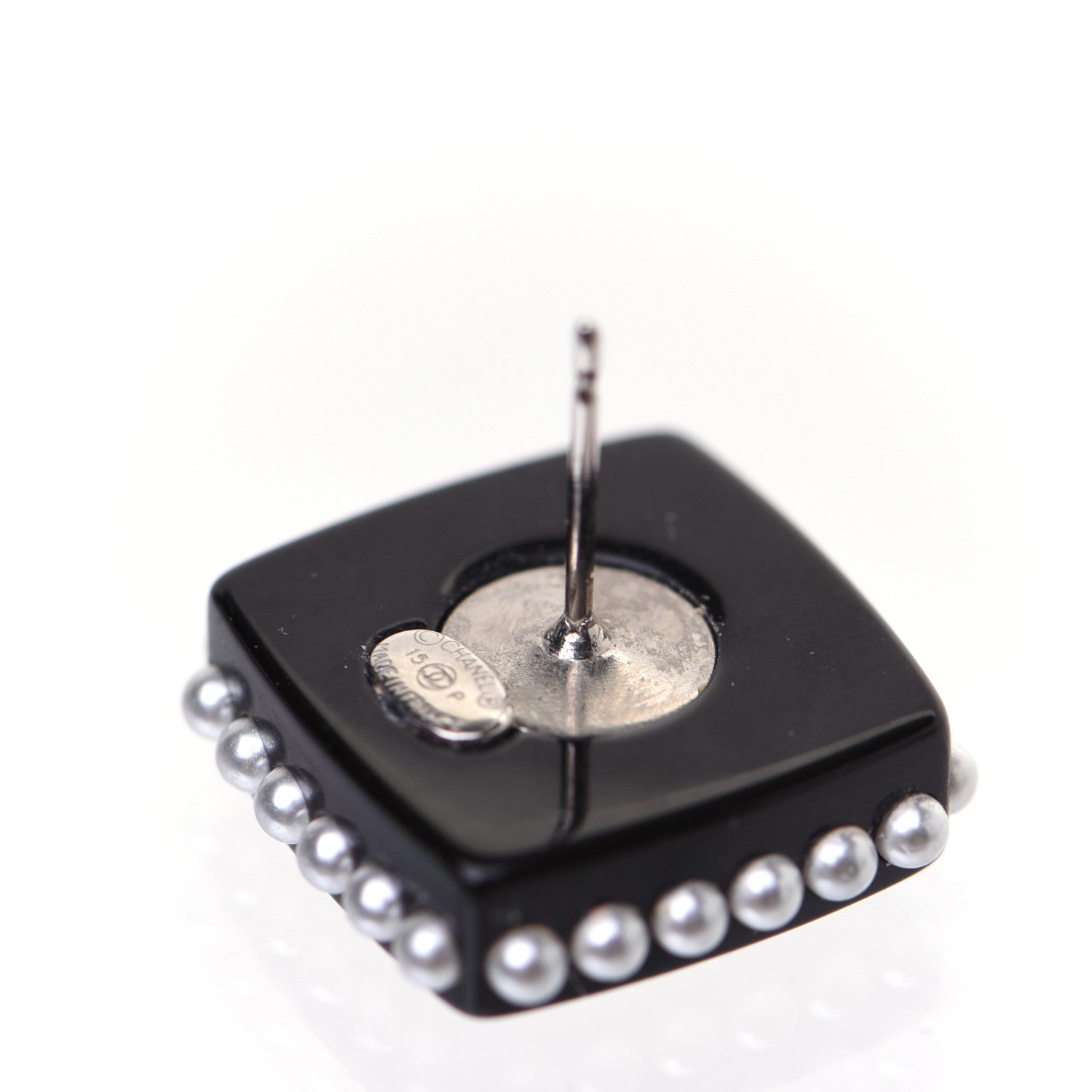 Chanel Resin Pearl Square CC Earrings Black 8 of 8