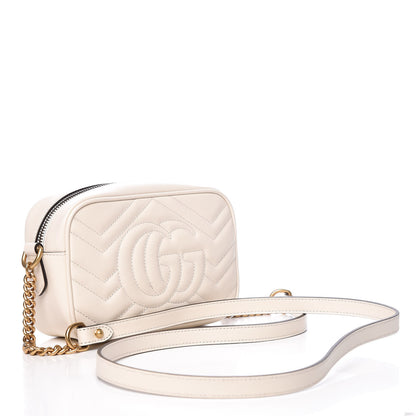 Gucci Calfskin Matelasse Mini GG Marmont Chain Shoulder Bag White 3 of 9