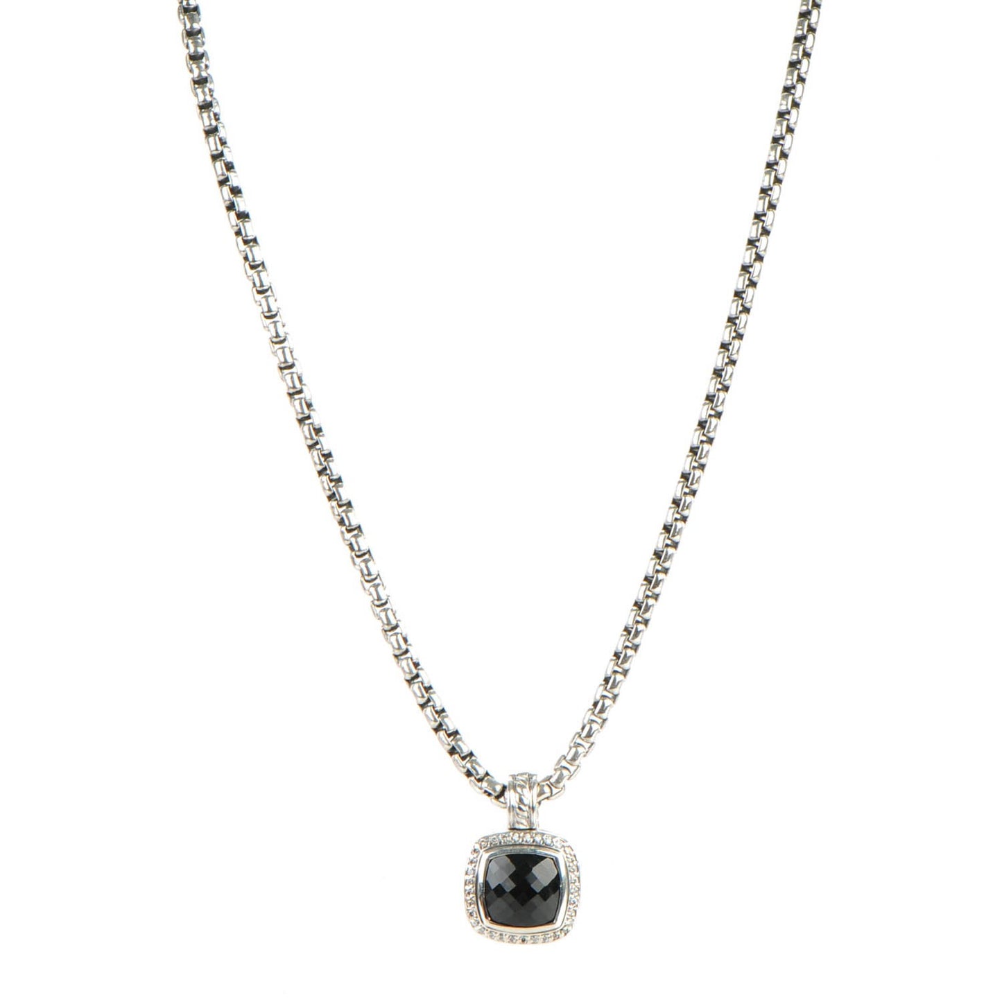 Sterling Silver Black Onyx Diamond 10mm Petite Albion Necklace