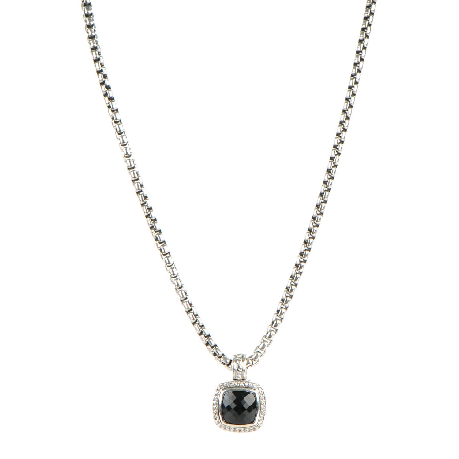 David Yurman Sterling Silver Black Onyx Diamond 10mm Petite Albion Necklace 1 of 5