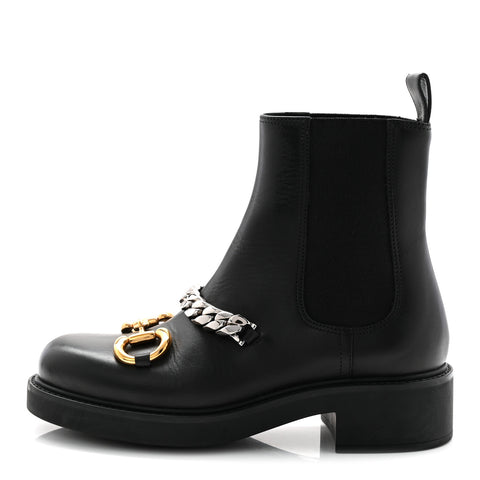 Flores Calfskin Horsebit Chain Ankle Boots 35.5 Black