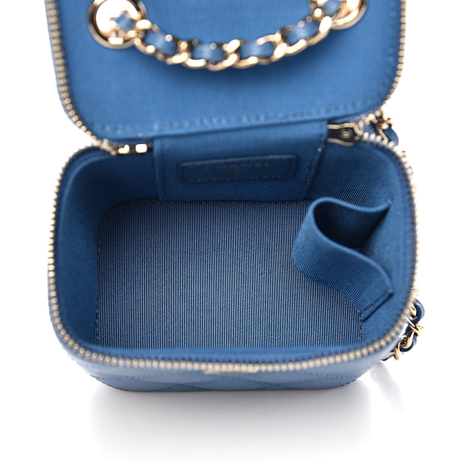 Chanel Caviar Quilted Mini Vanity Case With Chain Blue 5 of 11
