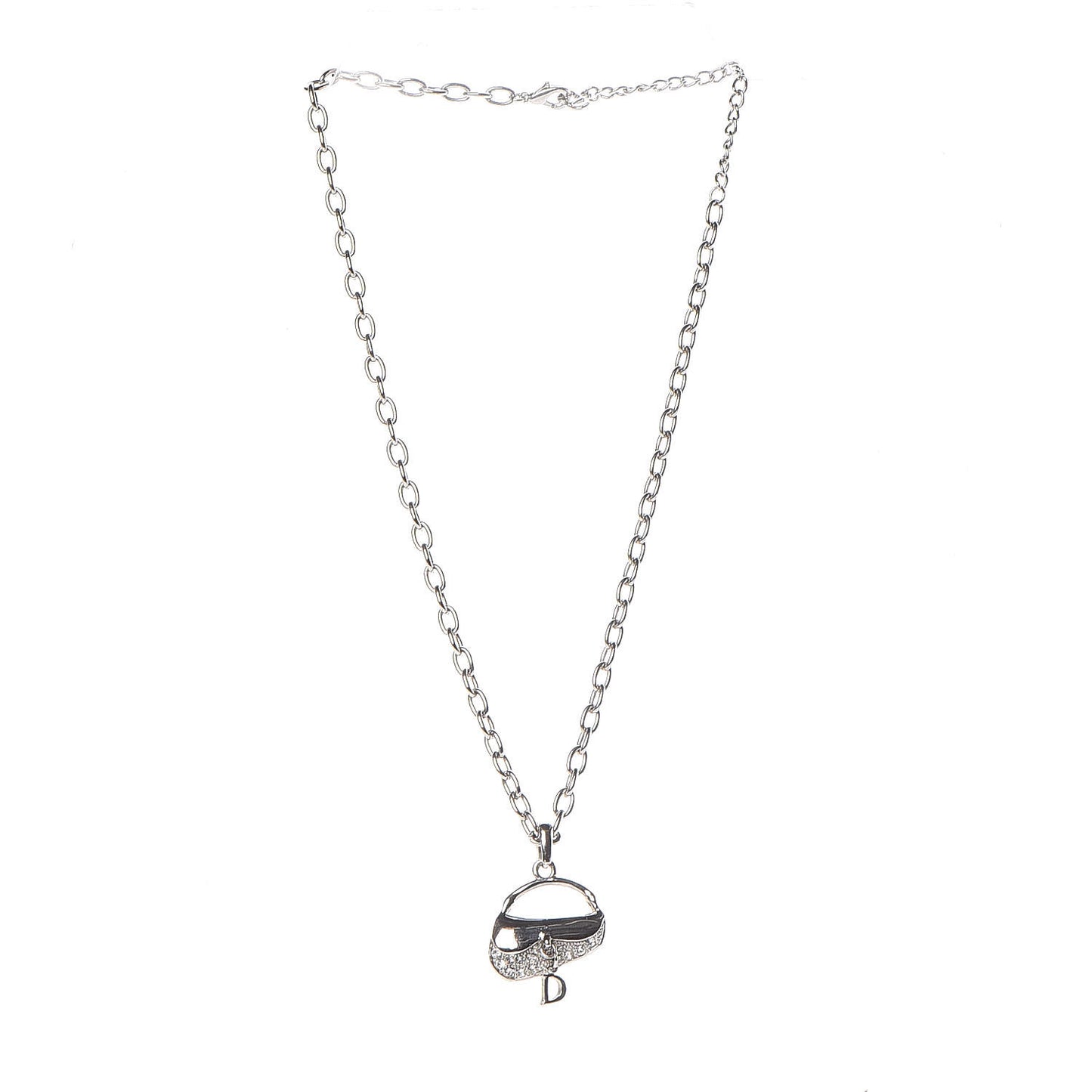 Crystal Saddle Bag Pendant Necklace Silver