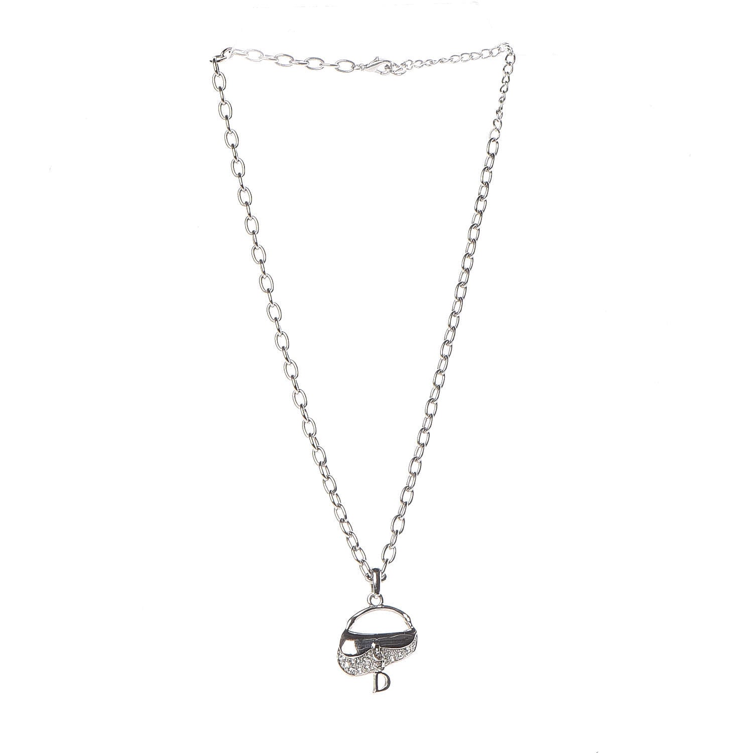 Christian Dior Crystal Saddle Bag Pendant Necklace Silver 3 of 6
