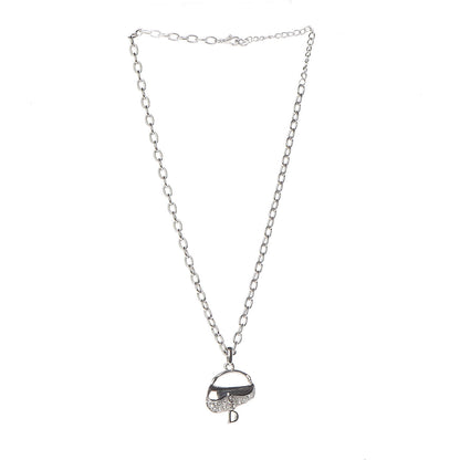 Christian Dior Crystal Saddle Bag Pendant Necklace Silver 3 of 6