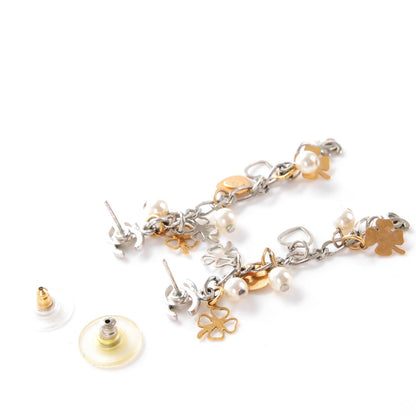 Chanel Pearl CC Dangle Earrings Gold Silver 3 of 4