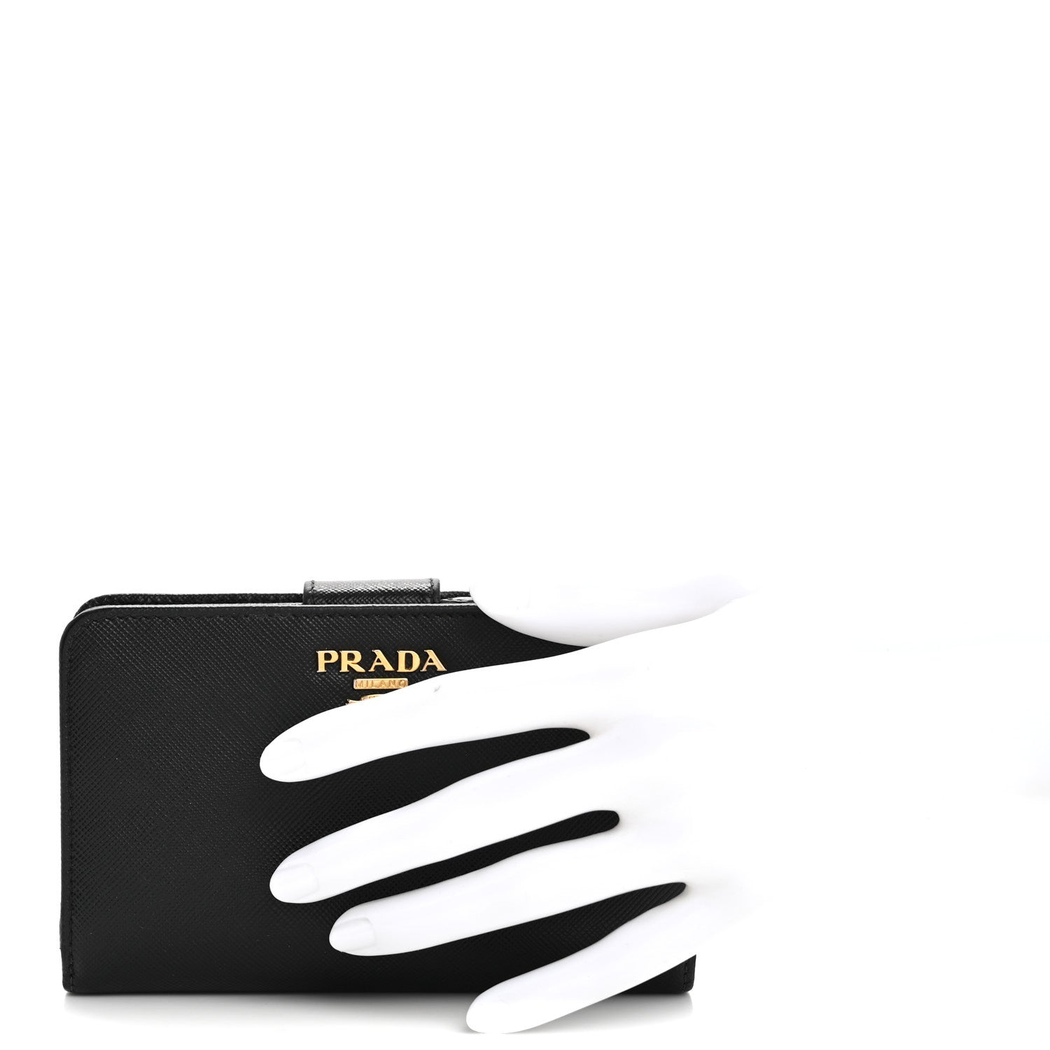 Prada Saffiano Metal Compact Wallet Black 2 of 15