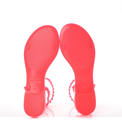 Valentino Garavani PVC Jelly Rockstud Ankle Strap Flat Sandals 37 Fuxia Fluo 5 of 9