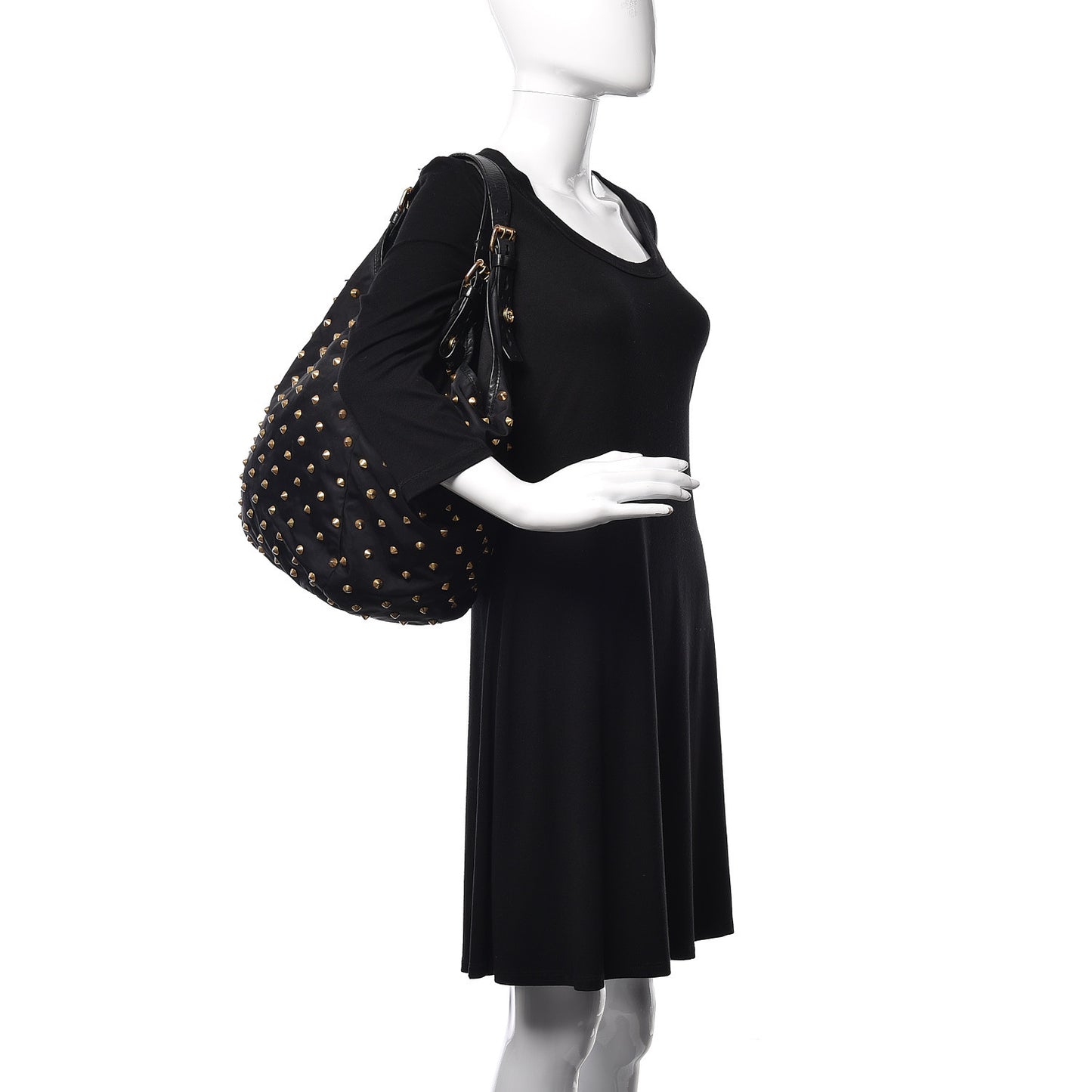 Nylon Studded Shoulder Bag Black