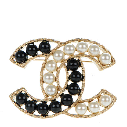 Chanel Pearl CC Brooch Gold Black 1 of 5