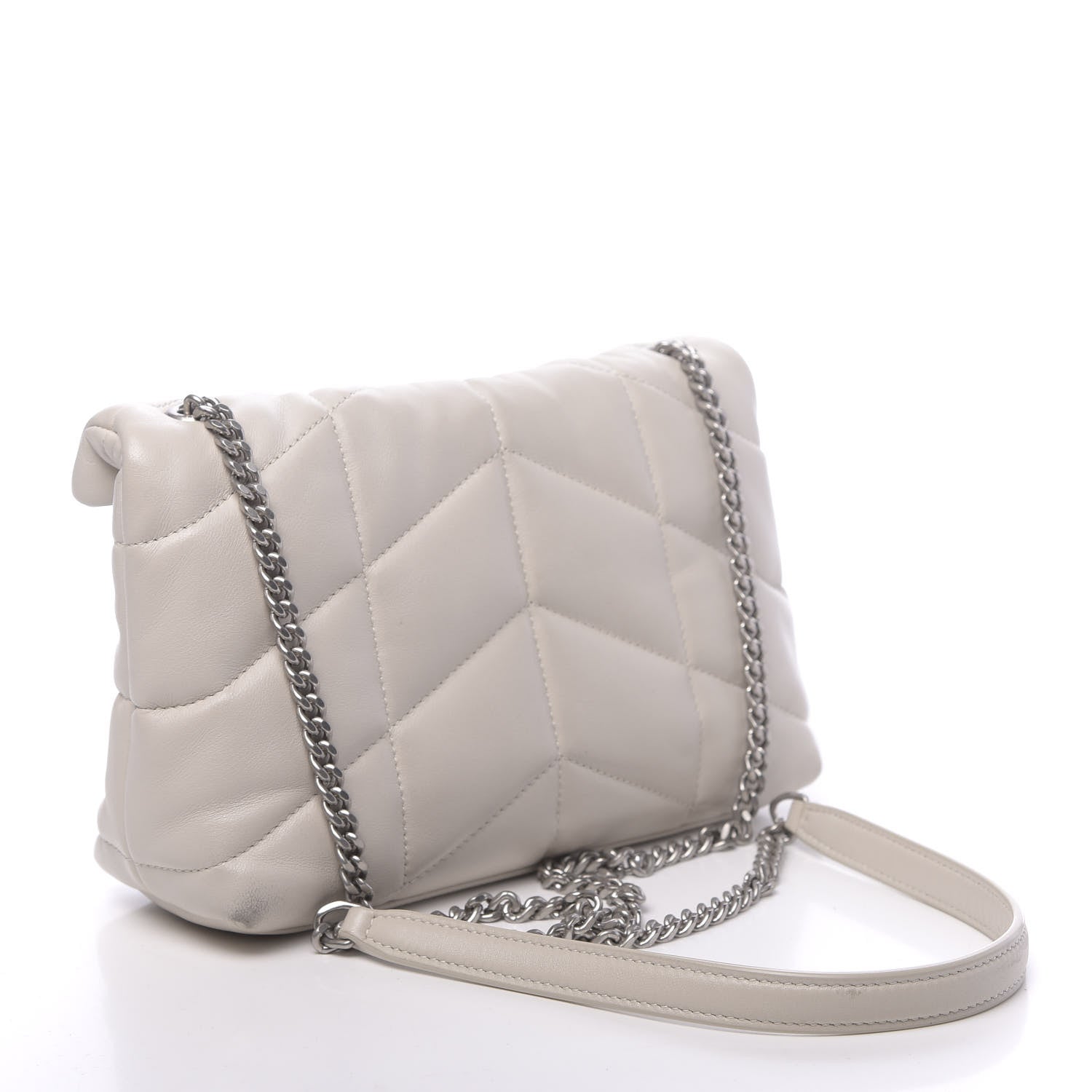 Saint Laurent Lambskin Quilted Toy Loulou Puffer Monogram Chain Satchel Crema Soft 3 of 13