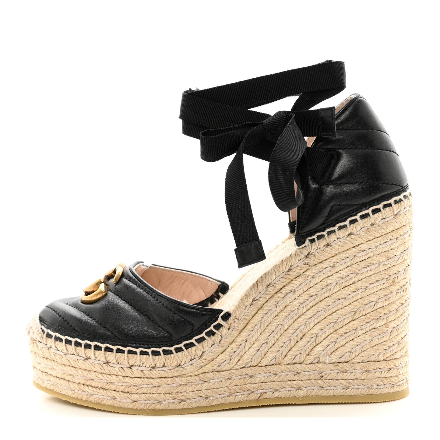 Nappa Matelasse GG Marmont Ankle Wrap Platform 35/120mm Espadrille Wedges 38 Black