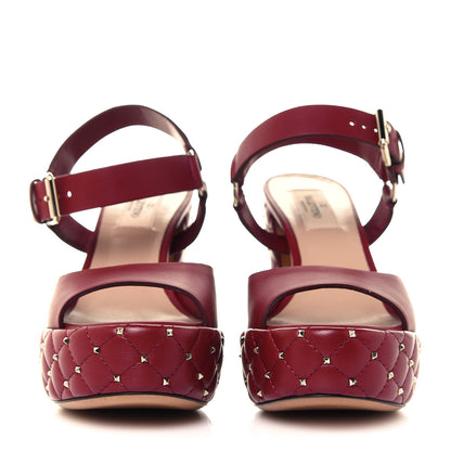Valentino Garavani Nappa Quilted Rockstud Spike Platform Sandals 36 Rubino 2 of 12