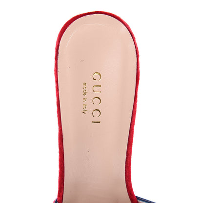 Gucci Velvet Etoile Pearl Embellished Mid Heel Slide Sandals 35 Black Hibiscus Red Blue Agata 8 of 9