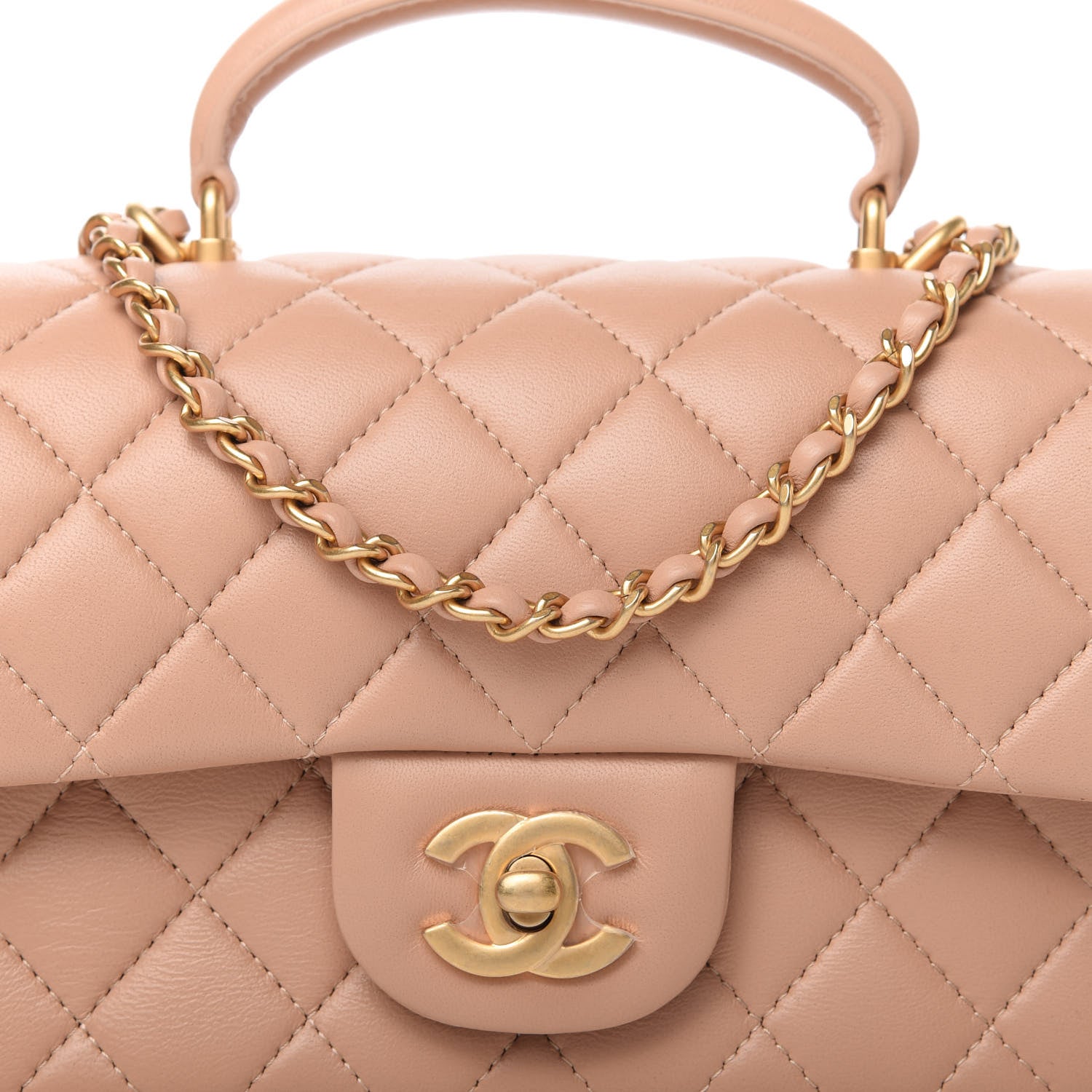 Chanel Lambskin Quilted Mini Top Handle Rectangular Flap Beige 10 of 11