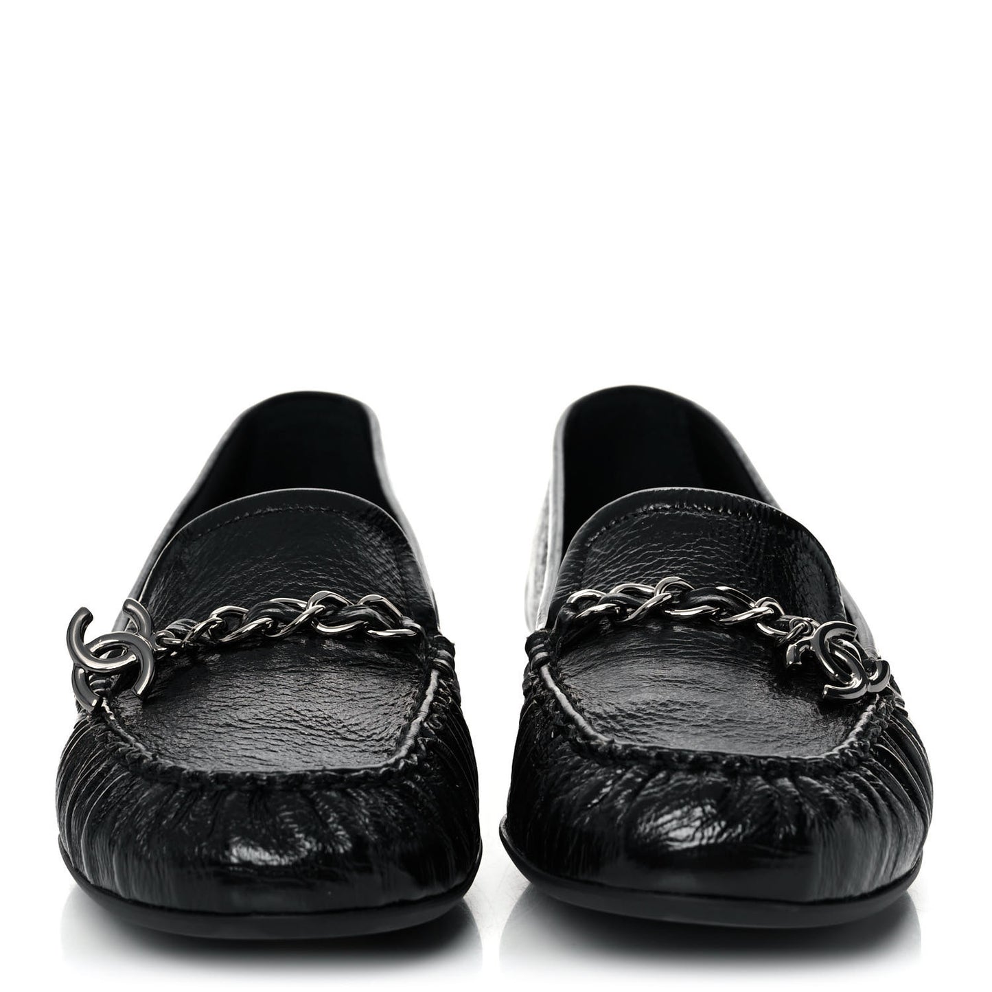 Crackled Patent Calfskin CC Mocassin Loafers 38.5 Black