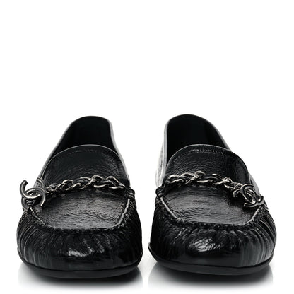 Chanel Crackled Patent Calfskin CC Mocassin Loafers 38.5 Black 2 of 9