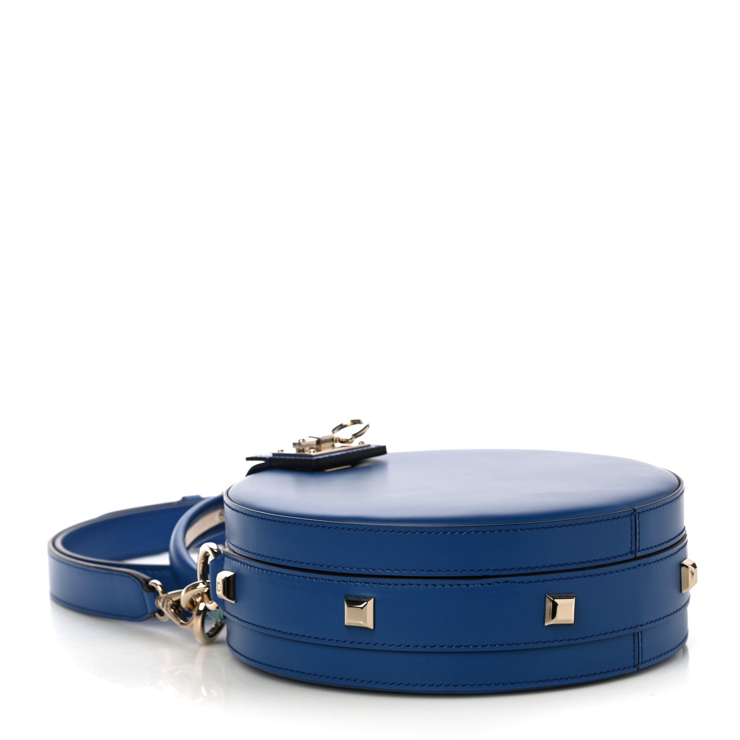 Calfskin Round Studio Crossbody Blue