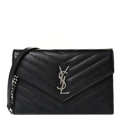 Saint Laurent Grain De Poudre Matelasse Chevron Monogram Envelope Chain Wallet Black 1 of 7