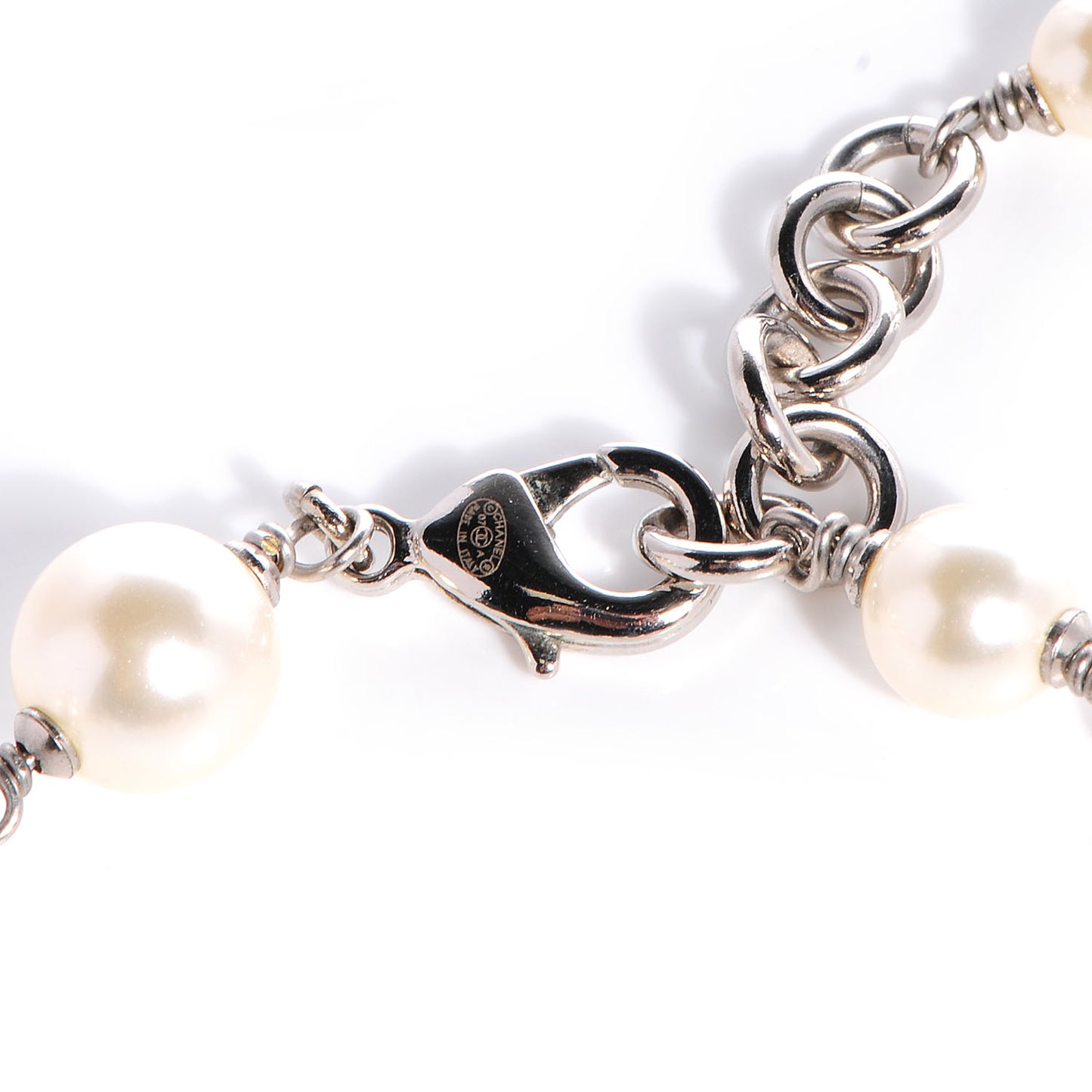 Crystal Pearl CC Camellia Charm Necklace Silver