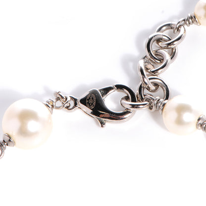 Chanel Crystal Pearl CC Camellia Charm Necklace Silver 5 of 5