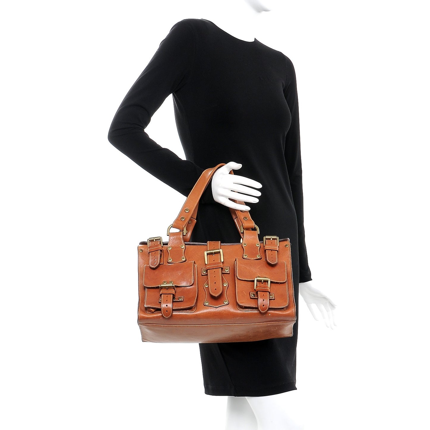 Calfskin Roxanne Satchel Bag Brown