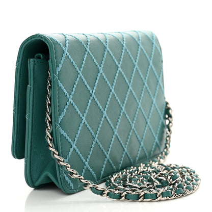 Chanel Calfskin Diamond Stitch Wallet On Chain WOC Turquoise 3 of 12