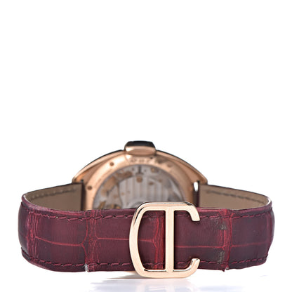 Cartier 18K Pink Gold Alligator Diamond 35mm Cle De Automatic Watch Bordeaux 4 of 11