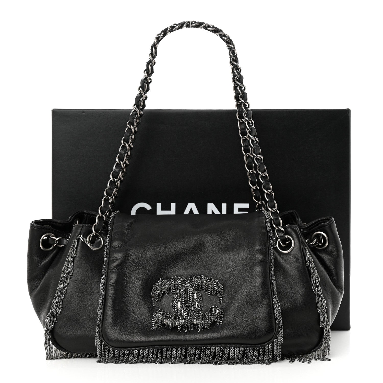 Chanel Lambskin Rock And Cabaret Chain Fringe Accordion Flap Black 11 of 11