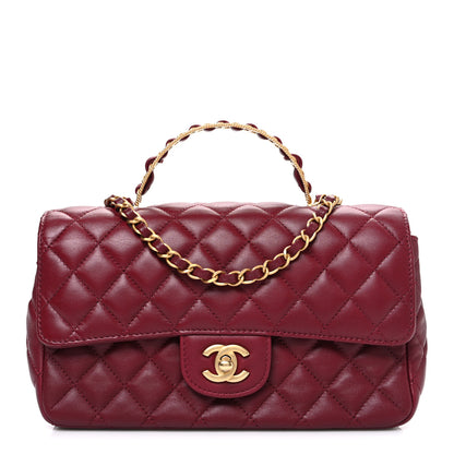 Chanel Lambskin Quilted Small Metal Top Handle Rectangular Flap Burgundy 1 of 10