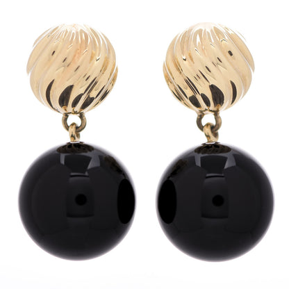 David Yurman 18K Yellow Gold Onyx Sculpted Earrings 1 of 4