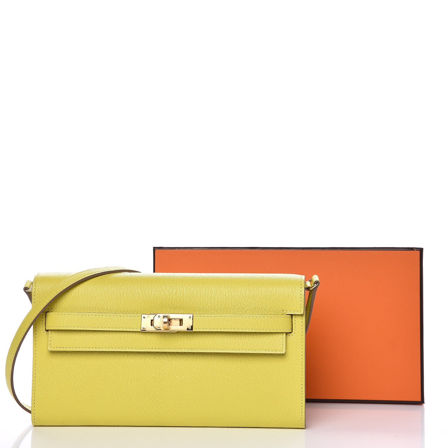 Hermes Chevre Mysore Kelly Wallet To Go Lime 7 of 7