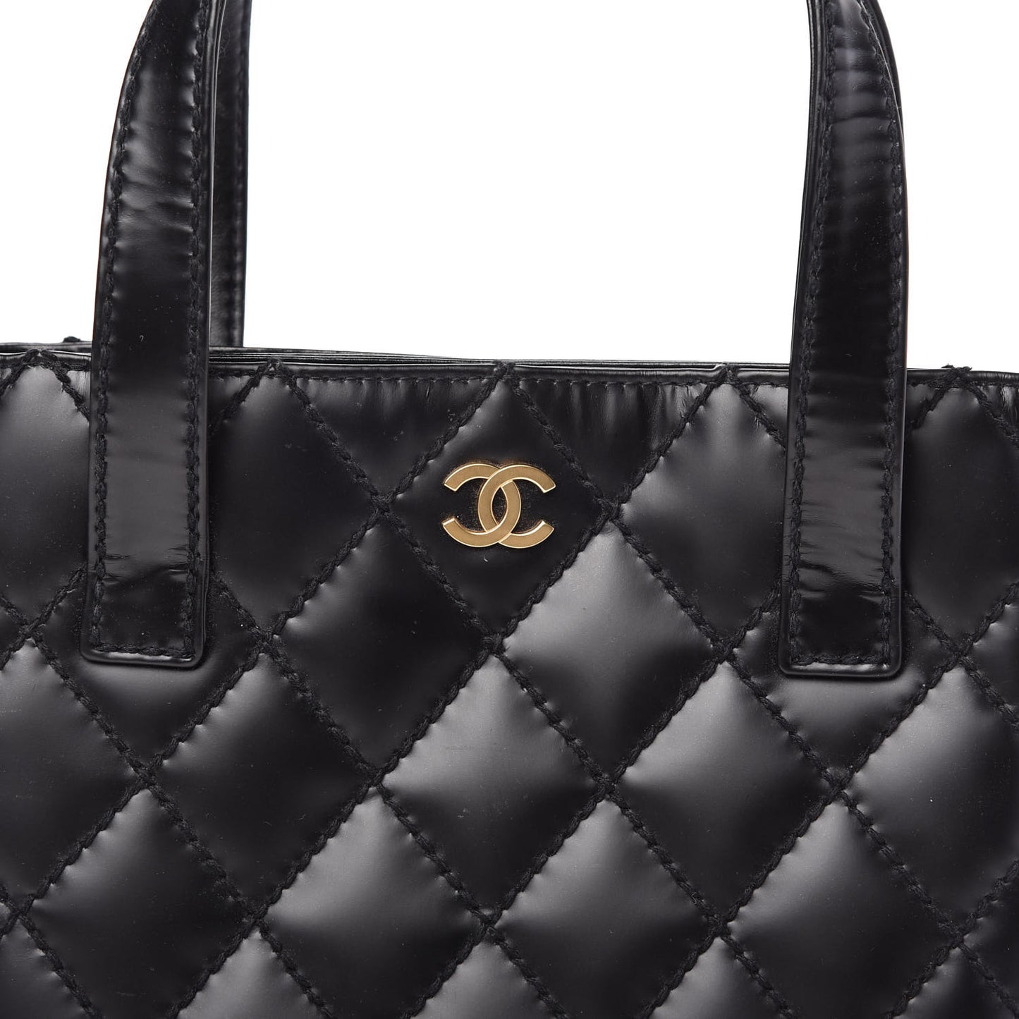 Calfskin Quilted Small Surpique Stitch Tote Black