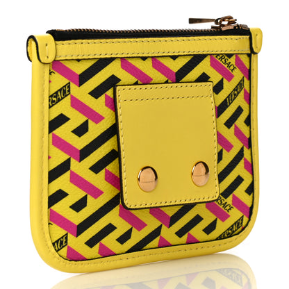 Versace Coated Canvas Calfskin La Greca Modular Zip Pouch Yellow Pink 3 of 9