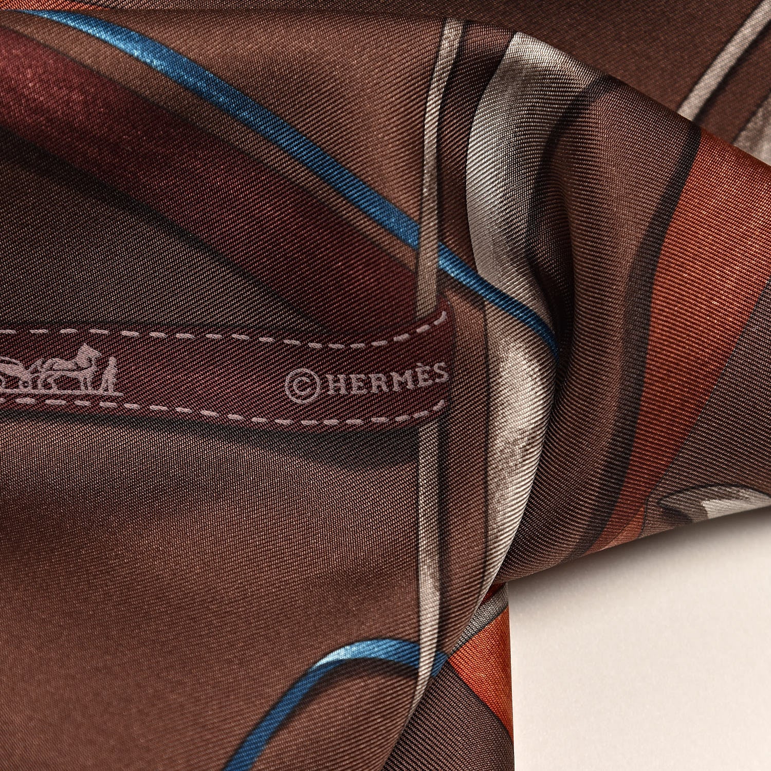 Hermes Silk Attrape Tes Reves Scarf 90 Chocolat Ardoise Taupe 4 of 7
