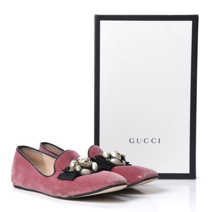 Gucci Velvet Etoile Pearl Embellished Loafers 38 Tibet Red 12 of 12