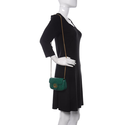 Gucci Calfskin Matelasse Super Mini GG Marmont Shoulder Bag Emerald Green 2 of 11
