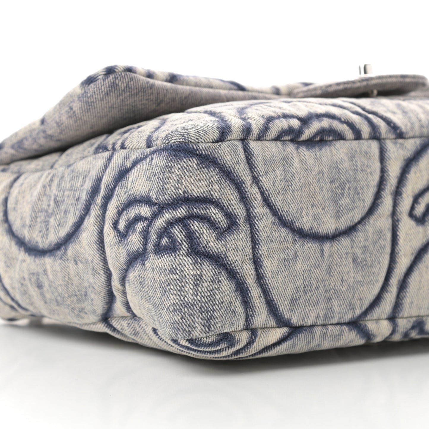 Denim Embossed CC Logo Print Jumbo Single Flap Blue