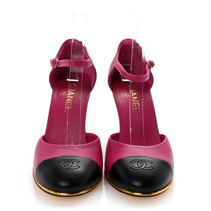Chanel Lambskin Cap Toe Open Wedge 39 Fuchsia Black 3 of 10