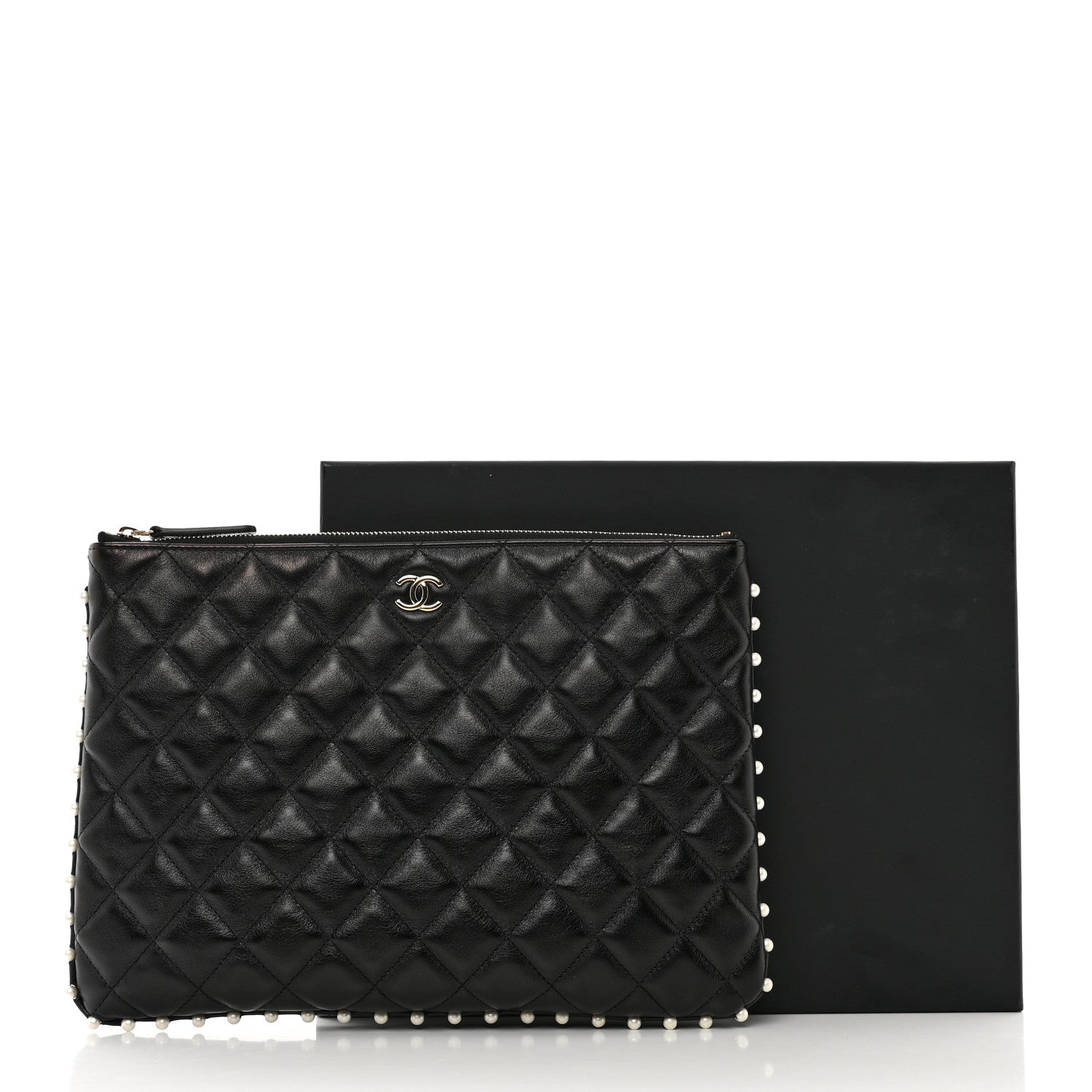 Chanel Calfskin Quilted Pearl Medium Cosmetic Case Black 9 of 9